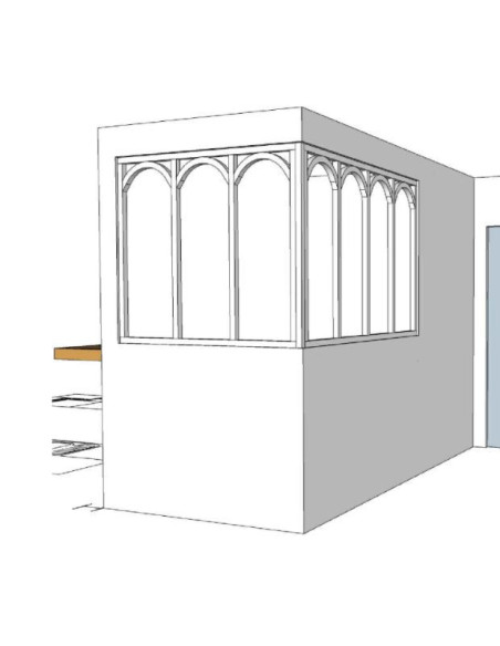 Verrière d'angle en chêne avec arches
