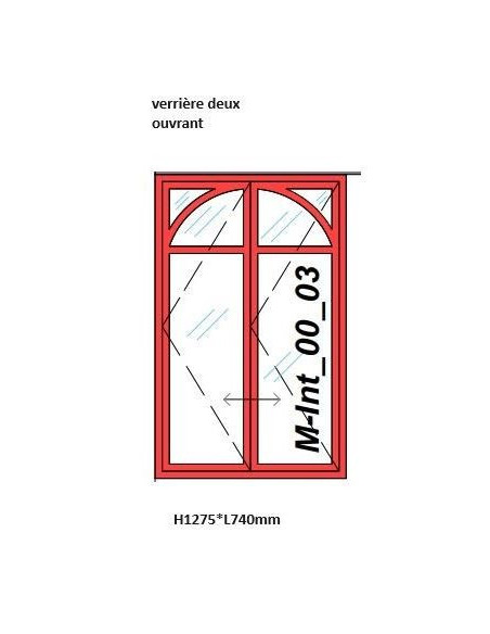 Verrière artiste H1275*L740mm, chêne brut, 2 ouvrants, 2 demi arches, verre trempé 6mm transparent