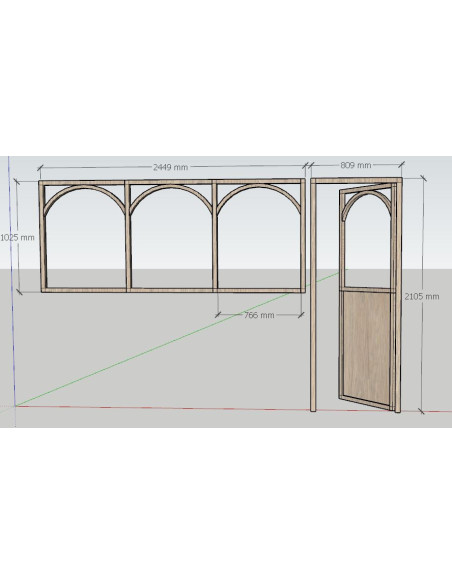 Verrière et porte avec arches en bois