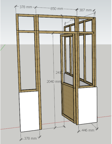 Ensemble en chêne brut composé de 3 verrières et 1 porte battante