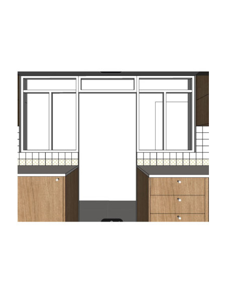 Ensemble composé de 3 verrières en bois à peindre et verre trempé sécurit 6mm transparent, selon plan