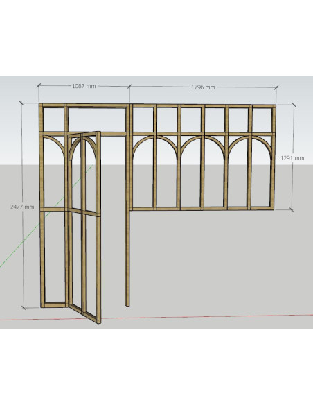 Ensemble verrière et porte selon plans, en chêne vernis mat incolore