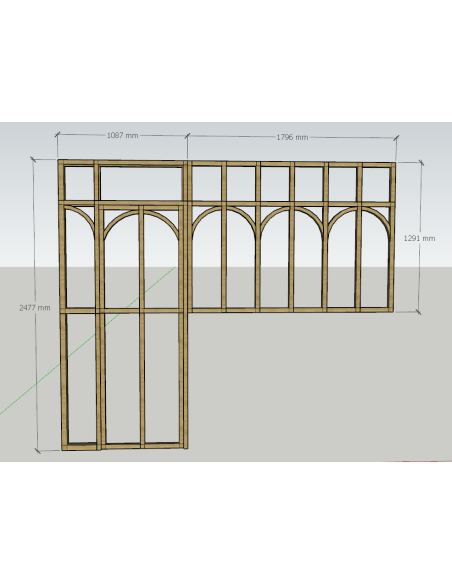 Ensemble verrière et porte selon plans, en chêne vernis mat incolore