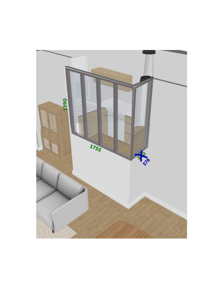 Verrière d'angle en chêne sur mesure