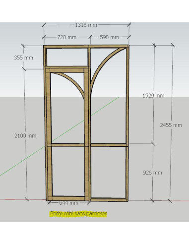 Porte battante en chêne, sur mesure, avec demi arches