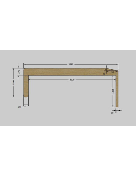 Plan de travail en chêne brut épaisseur 38mm, selon plan