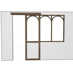 Porte coulissante chêne et verrière arches