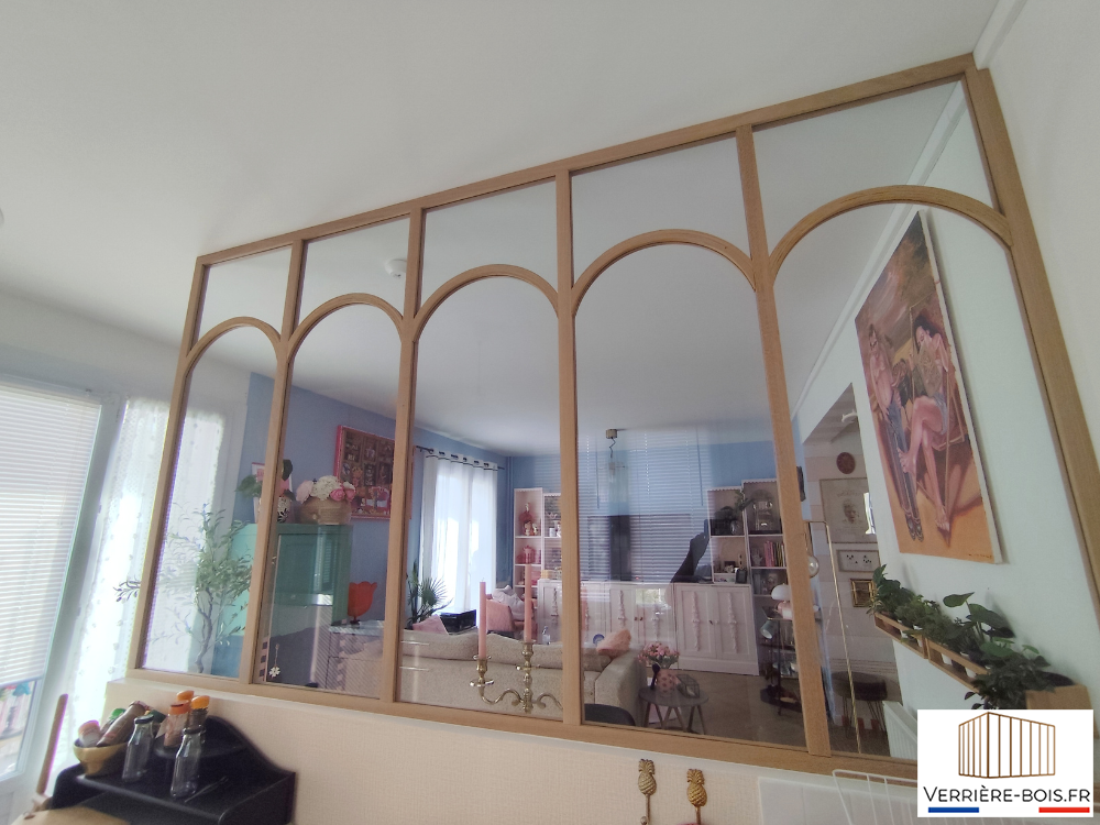 Verrière arches arrondies chêne  Verrière sur-mesure arches chêne